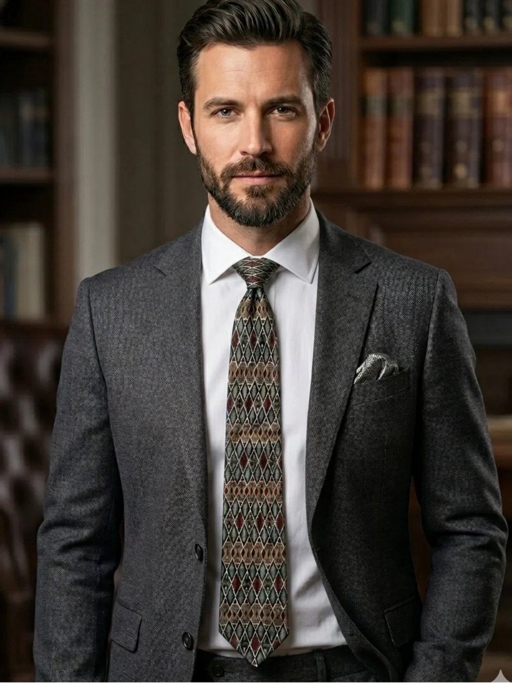 L’Homme Vintage Luxury Italian Silk Tie | Geometric Pattern